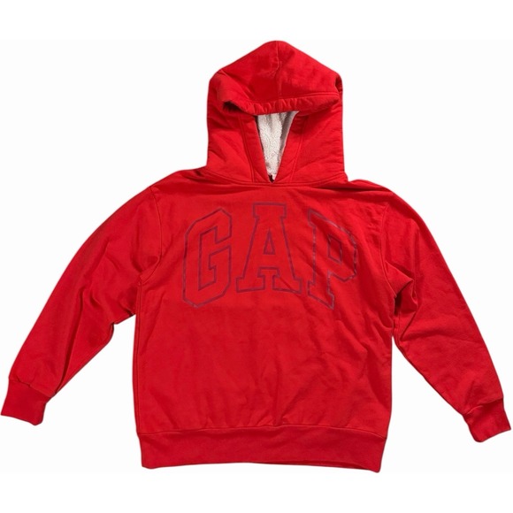 GAP Tops - GAP Women's Red Logo Hoodie Pullover Sweatshirt White Hood Size Large
